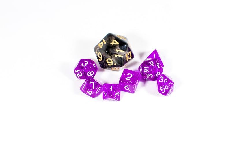 Purple with Glitter Miniature Poly Dice Set Small (7) RPG DnD Mini