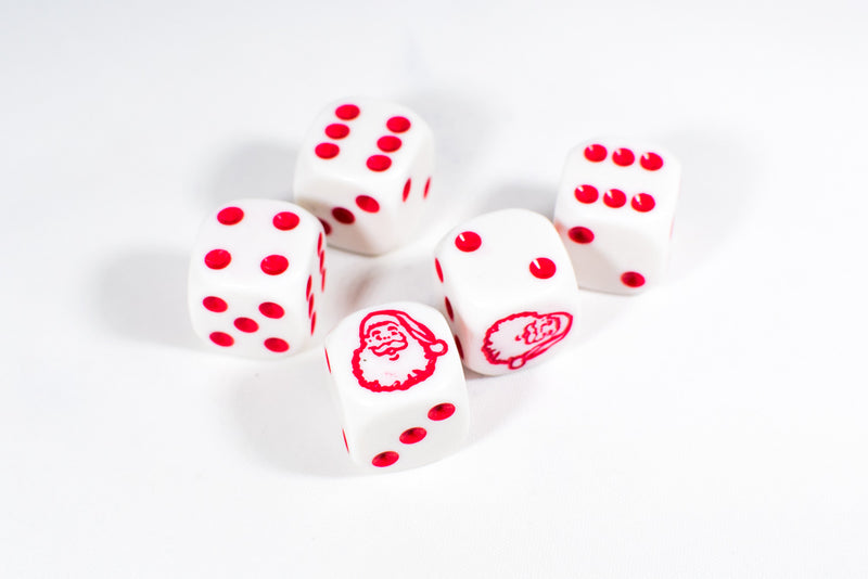 Six Sided D6 16mm Santa dice Die White with Red Pips RPG Christmas (sold per piece)
