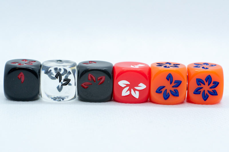 Black w/Red Falling Petals Dice 16mm D6 Flower Dice (sold per die)