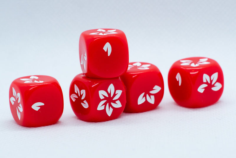 Red w/White Falling Petals Dice 16mm D6 Flower Dice (sold per die)