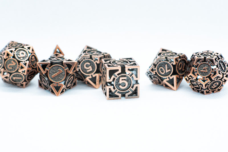 Rustic Copper Deadly Arrow Dice | 7-Dice RPG Set High Visibility