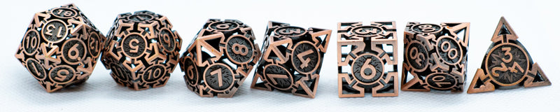 Rustic Copper Deadly Arrow Dice | 7-Dice RPG Set High Visibility