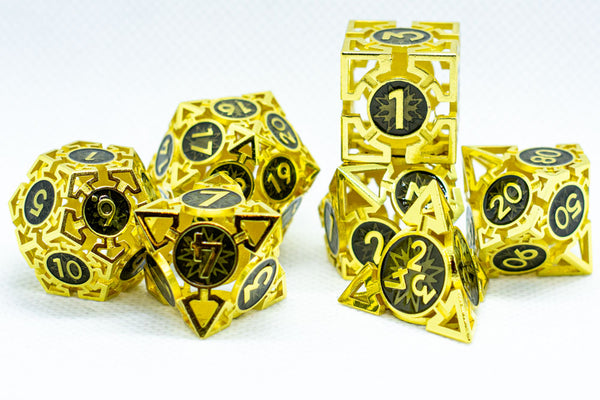 Gold w/Black Deadly Arrow Dice | 7-Dice RPG Set High Visibility