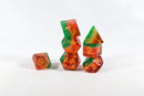 Watermelon Semi-Translucent Poly Dice Set (7) Red Green White Acrylic Gold