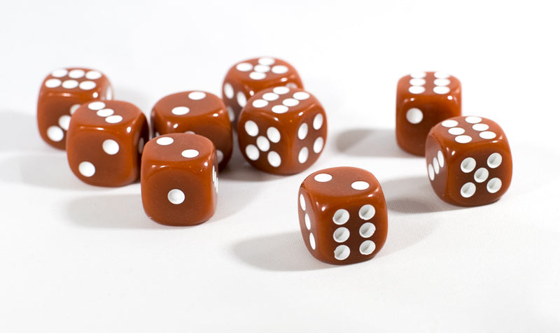 Brown Opaque Dice Set 16mm 6-Sided RPG Magic D&D Unique with White Pips Rolls