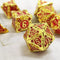 Gold w/red Barbed Strengthened Metal 7-Dice Set | Metal DND Dice