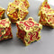 Gold w/red Barbed Strengthened Metal 7-Dice Set | Metal DND Dice