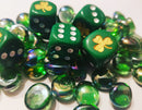 Gold Shamrock Opaque Green Die 16mm D6 Chessex Dice - with White Pips