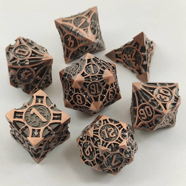Copper Barbed Strengthened Metal 7-Dice Set | Solid Metal DND Dice