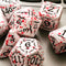 Battle Hardened Dice: White metal dice w/Black numbering and Red Splatter 7- Dice Set Rpg