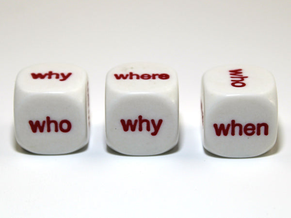 16mm d6 Interrogative White/red Who What Where When Why How (per die)