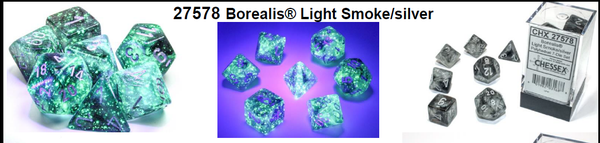 Borealis Light Smoke/silver 7-Dice / 16mm / 12mm / 30mm Luminary
