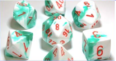 Gemini Polyhedral Mint Green-White/orange 7-Die Lab Dice (Out of Print)