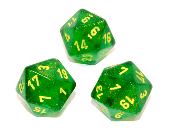 Single d20 Borealis® Polyhedral Maple Green/yellow d20 (Sold per die)