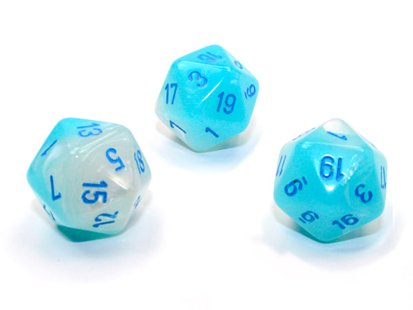 Gemini® Polyhedral Pearl Turquoise-White/blue Luminary™ d20 (Sold per die)