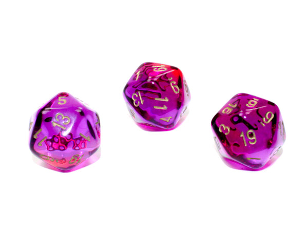 Single d20 Gemini Polyhedral Translucent Red-Violet w/gold d20 (Sold per die)