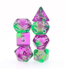 Violet Evergreen Translucent Purple/ Green Poly Dice Set with White (7) RPG DnD HdDice