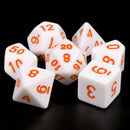 White Opaque with Orange Numbering 7-Dice Set RPG