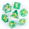 Gold Fish Green 7-Dice Dnd Dice | Glitter w/White Numbers Set