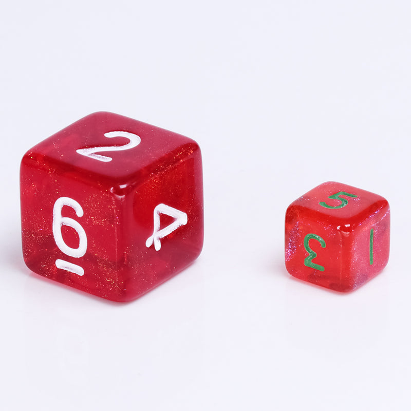 Glitter Red 7-Dice Mini-Dice RPG Set w/Green Numbers Miniature Dice