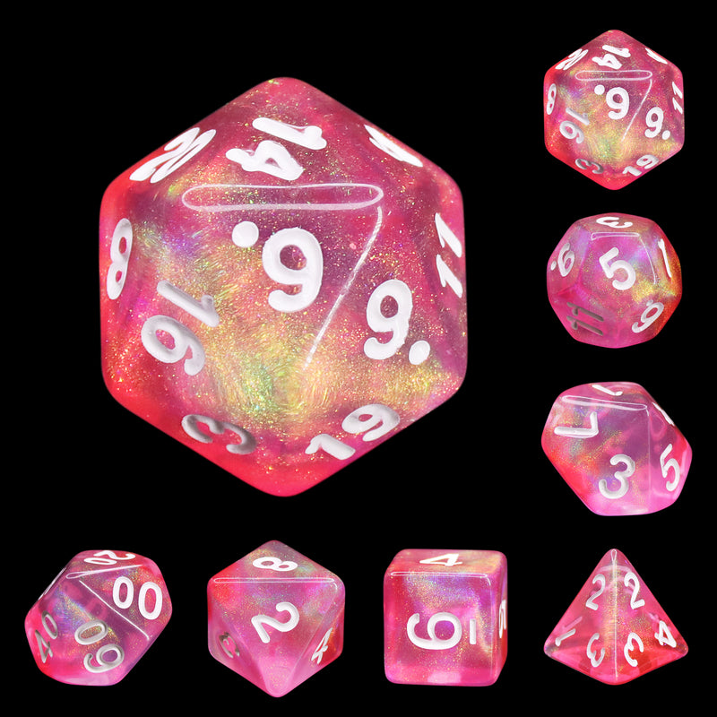 Pink Bunny Glitter Pink with White Numbering 7-Dice Set RPG