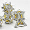 White w/Gold Pinwheel Strengthened Metal 7-Dice Set | Metal DND Dice