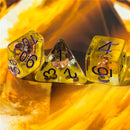 Sorcerer (Fire) Clear Yellow Dice Purple w/ Golden Fire 7-Dice Set Rpg