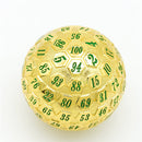 Golden Metal d100 w/ Green Numbers Dungeons and Dragons RPG