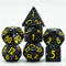 Freckled Black-&-White Homage 7-Dice Set w/Yellow Numbers Minimalist