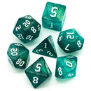Blue-Green Glitter Party Dice (White font) 7-Dice Set RPG DND