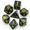 Freckled Black-&-White Homage 7-Dice Set w/Yellow Numbers Minimalist