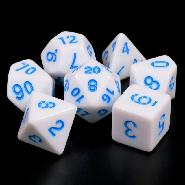 White Opaque with Blue Numbering 7-Dice Set RPG