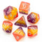 Orange Yellow Purple Glitter Layer 7-Dice Set w/Silver Numbers