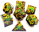 Starry Sky Yellow w/ Purple Shimmer 7-Dice Set Resin Sharp Edge RPG DND