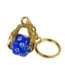 Claw Blue D20 Keychain Featuring Gold Metal Dragon Claw + d20