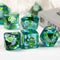 White Fish Seaweed 7-Dice Set w/Green Numbers Dnd Dice Set