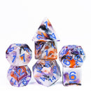 Spooky 4-Color 7-Dice Dnd Dice | White Orange Purple w/Purple Numbers Set