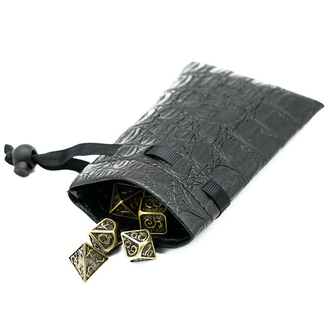 Leather Dice Bag with Skull sporting d20 Tattoo