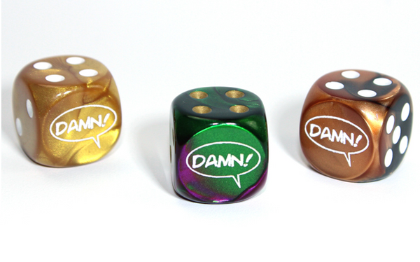Damn! d6 (Dice colors are filled at random) | Pipped Dice 16mm