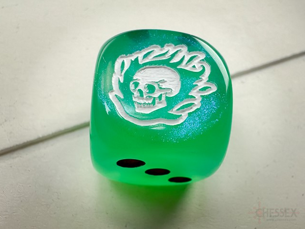 Skull in Flame d6 (Dice colors are filled at random) | Pipped Dice 16mm