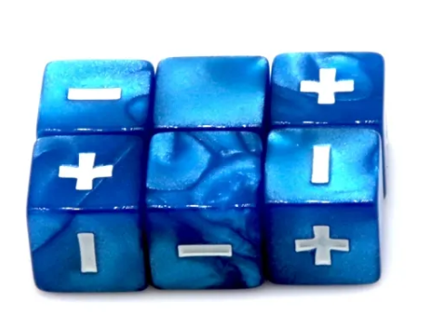 Pearl Blue Fudge Dice | 16mm Dice with White Plus / Minus and Blank Sides