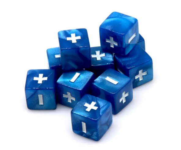 Pearl Blue Fudge Dice | 16mm Dice with White Plus / Minus and Blank Si