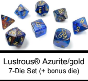 Lustrous® Polyhedral Azurite/gold 7-Die Set (with bonus die)