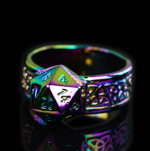 Dice Ring Rainbow Metal Triquetra | DND Convention Cosplay