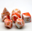 Kapok's Pain 7-Dice Set Off Red & White w/Gold Numbers Dnd Dice Set