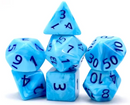 Poseidon's Pain 7-Dice Set Blended Blue w/Blue Numbers Dnd Dice Set