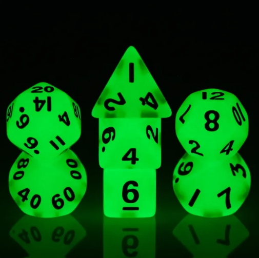 Green Glow 7-Dice Mini-Dice RPG Set Glow-in-Dark Miniature Dice