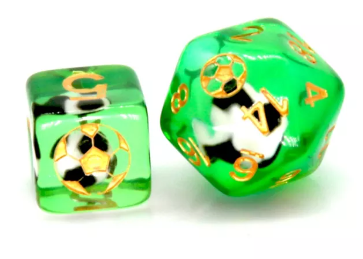Football Themed 7-Dice Set Green w/ Soccer Ball Inside w/Gold Dnd Dice