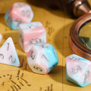 Satyr's Pain 7-Dice Set Blended Blue/Pink/White w/Silver Numbers Dnd Dice