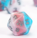 Satyr's Pain 7-Dice Set Blended Blue/Pink/White w/Silver Numbers Dnd Dice